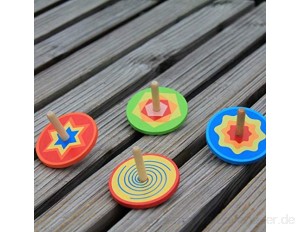 Waymeduo Spielzeug kreisel aus Holz 4er Set mit farbenfroher Bemalung und verschiedenen Mustern bieten einen tollen Effekt beim Drehen
