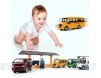 WBDZ Spielzeugfahrzeuge Kinder Mini Legierung Spielzeugauto Schulbus Van Bus Polizeiwagen Kombinationsset Simulation Spielzeugbus Modell Anti-Fall-Trägheit Junge Pull Back Car (Farbe: Set A)