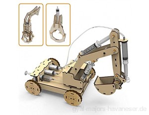 3D Hölzernes Konstruktion Bagger Fahrzeug Spielzeugset STEM Wissenschaft Kit mit Luftdrucksystem EIN Holzbaggermodell zu Bauen Inklusive 3 austauschbaren Greifern&Digger für Kinder und Erwachsene