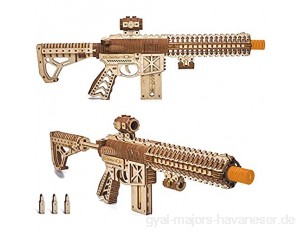 Wood Trick Assault Gun AR-T Model Kit for Adults and Teens to Build - with Telescoping Butt Fuse Sight and Clip for 12 Rounds - Detailed Construction - 23x8″ - 3D Wooden Puzzle – 14+
