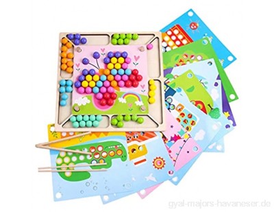 Chengstore Holzclip Perlen Spielzeug Magnetspiel Puzzle Board Montessori Spielzeug für Kleinkinder Pädagogische Vorschule Lernspielzeug Matching Game Memory Toy Geschenk für 3 4 5+ Boy Girl