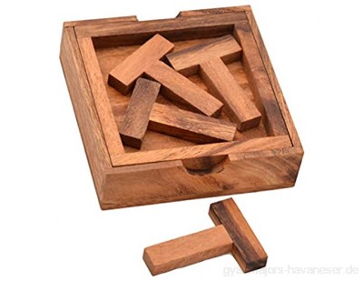 4 T Puzzle Box medium fantastisches Trickpuzzle Knobelholz IQ Test Holzpuzzle mit 4 T Buchstaben T Puzzle Vier T Buchstaben in Box puzzeln Knobelspiel Knobelbox Legepuzzle