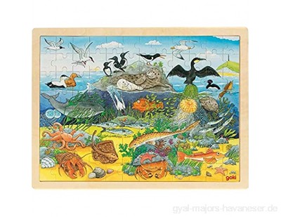 cama24com Puzzle aus Holz Einlegepuzzle über und unter Wasser goki 96 Teile Holzpuzzle mit Palandi® Sticker