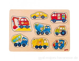 Goki 57726 Steckpuzzle Fahrzeuge Aquarell aus Holz 8-teilig Mehrfarbig