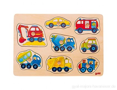Goki 57726 Steckpuzzle Fahrzeuge Aquarell aus Holz 8-teilig Mehrfarbig