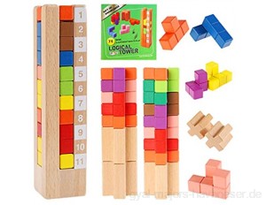 Herefun Kinder Spiel Holzpuzzle Tetris Holz Tangram Puzzle Tetris Puzzle Tetris Knobelspiel Holzpuzzle für Kinder Geometrie Lernspielzeug Montessori Intelligentes Spielzeug für Kinder Geschenk