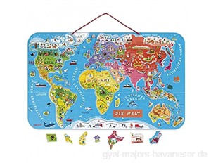Janod Puzzle Weltkarte - Magnetische Landkarte aus Holz 92 Magnetische Puzzle-Teile - 70 x 43 cm - Deutsche Version - Lernspiel ab 7 Jahren J05490