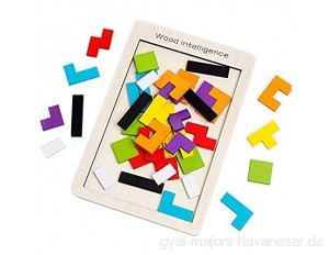 SeeKool Tetris Tangram Holzpuzzles Bunten Lernspielzeug Intelligenz Pädagigisches Gehirntraining Spielzeug geometrisch Formen mit Box Knobelspiel für Kinder Geschenk ab 3 Jahren(40 Stück)
