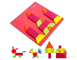 X-LIVE Kinder Musterblöcke Geometrische Formen HolzPuzzles 0 72 cm Dicke I Montessori Spielzeug Puzzle mit 88 geometrischen Formen und 12 Designkarten Geeignet für 3 4 5 6 Pädagogisches Spielzeug