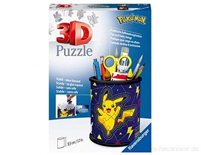 Ravensburger 3D Puzzle 11257 - Utensilo Pokémon Pikachu - 54 Teile - Stiftehalter für Pokémon Fans ab 6 Jahren Schreibtisch-Organizer für Kinder