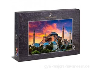 Ulmer Puzzleschmiede - Puzzle "Istanbul" - klassisches 1000 Teile Puzzle - Puzzlemotiv der Hagia Sophia vor leuchtendem Abendhimmel Istanbul Türkei