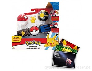 Lively Moments Pokemon Gürtel für Kinder mit 2 Pokebällen & Figur Pikachu / Kindergürtel für Pokebälle / Spielzeug / Clip n Go Gürtel und Exklusive GRATIS Grußkarte