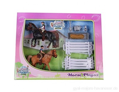 Van Manen Kids Globe Farming Pferdespielset mit 2 Pferde und 2 Reiter Set für Reiterhof für Mädchen mit Zubehör 640072 Mehrfarbig