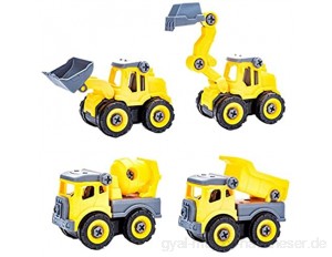 Baufahrzeuge 4pcs Kids Diy Montage Engineering Lkw Bagger Bulldozer Kinder Screw Boy Kreative Werkzeugtechnik Autospielzeug