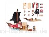 QPACK Piratenschiff-Spielset aus Holz zum Bauen und Spielen tragbar stilvoll pädagogisch und lustig interaktives Spielzeugschiff
