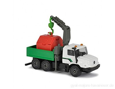 Majorette 212057500Q01 City Mercedes Zetros Container Spielzeugauto mit Freilauf zu öffnende Teile LKW aus Metall Zubehör 7 5 cm ab 3 Jahren grün/weiß