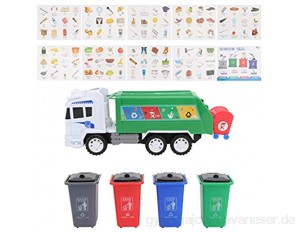 Toyvian 1 Satz Müllwagen Spielzeug Müllwagen Muldenkipper mit 4 Mülleimer Karten Abfallwirtschaft Recycling LKW Spielzeug für Kinder Zufällig