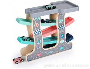 Hölzerne Rennstrecke Rampenrennen Car Ramp Racer mit 4 Mini Autos Spielzeug für Jungen Mädchen Kleinkinder 1 2 3+ Jahre alte