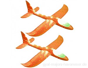 2 Stück LED Nacht Wurfgleiter Kinder Styroporflieger Flugzeug Spielzeug Manuelles Werfen Flugzeugspielzeug Schaum Segelflugzeug Werfen Fliegen Modell Flugzeuggleiter Flugzeug Spielzeug (Orange)