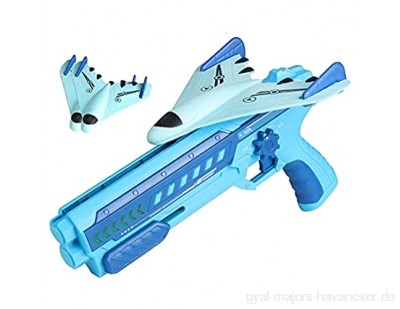 FONDUO Flugzeugspielzeug Spielzeug Pistole Für Kinder|Catapult Flugzeug Spielzeug Mit Ton& Blinkenden Lichtern|Spielzeug Pistole Flugzeug Segelflugzeug Modell for Kinder (Blau+2 Flugzeug)