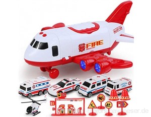 Lagerung Transport Spielzeug Flugzeug mit 4 Autos und einem Hubschrauber Kinder Spielzeug Jet Flugzeug mit Nebel Spay Licht & Geräusche Geschenk für 3 4 5 6 Jahre alte Kinder Jungen & Mädchen