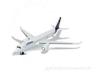 Majorette 212057980Q02 Airbus 350 Lufthansa Spielzeugflugzeug Originaldesign Spielzeug Flugzeug ca. 11 cm weiß für Kinder ab 3 Jahren