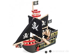 Le Toy Van – Pädagogisches Pirates Collection Piratenschiff „Barbarossa“ aus Holz mit Kanone Kanonenkugeln Planke Falltür und Anker | Rollenspiel Piratenspielzeug TV246