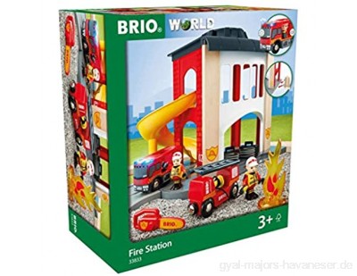BRIO World 33833 Große Feuerwehr Station – Feuerwache mit Feuerwehr-Einsatzfahrzeug und Feuerwehrmann – Kleinkindspielzeug empfohlen ab 3 Jahren