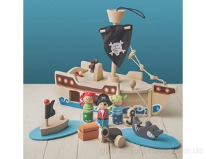 Tobar Piratenschiff aus Holz mit Anker und Segel (32 cm lang zehnteiliges Spielset)