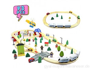 Akokie Holzeisenbahn Eisenbahn Kinder 93 Stücke Montessori Holz Spielzeug Mit Magnetischem Zug Eisenbahn Lernspiele Geschenk für Kinder Jungen Mädchen ab 3 4 5 6 Jahre