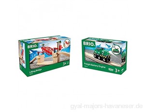 BRIO World 33757 Hebebrücke – Eisenbahnzubehör für die BRIO Holzeisenbahn – Kleinkinderspielzeug empfohlen für Kinder ab 3 Jahren & Bahn 33214 - Batterie-Frachtlok