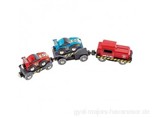 Hape E3735 Rennwagen-Transporter Spielfahzeug Eisenbahn blau/rot