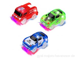 PROACC Track Cars 3 Stück (Polizeiauto Rennwagen Feuerwehrauto) Race Cars Autorennbahn Spielzeug Auto 5 LED Blinklichtern Magic Toys Childs Geschenke für Alter 3 4 5 6 7 Kinder