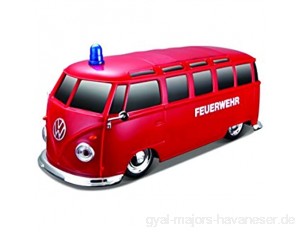 Maisto Tech R/C VW Bus "Feuerwehr": Ferngesteuertes Auto mit Licht & Sound Maßstab 1:24 Pistolengriff-Fernsteuerung 5.8 km/h 20 cm rot (582091F)