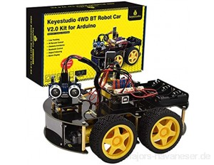 KEYESTUDIO Smart Roboter Bausatz Kit Kompatibel mit Arduino IDE Elektronik Baukasten mit Mikrocontroller Line Tracking Modul Ultraschallsensor Bluetooth-Modul Auto Roboter für Kinder