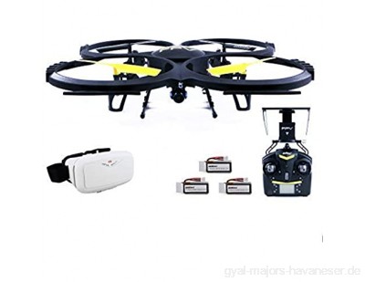efaso Drohne Quadcopter U818A WiFi 2.0 MP FPV mit 3D VR Virtual Reality Brille + 2 x Zusatzakku