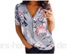 VICKY-HOHO Damen Damen Plus Size Print Reißverschluss Kurzarm V-Ausschnitt Pullover Tops Shirt Kragen Printed Zip Short Sleeve Top