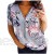 VICKY-HOHO Damen Damen Plus Size Print Reißverschluss Kurzarm V-Ausschnitt Pullover Tops Shirt Kragen Printed Zip Short Sleeve Top