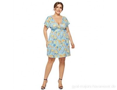 VICKY-HOHO Damen V-Ausschnitt Print Large Size Kleid Holiday Seaside Casual Beach Kleid Kragen Print Plus Size Kleid Holiday Seaside Freizeit Strandkleid