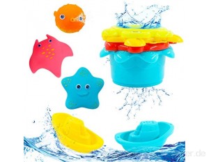 Hyselene 9 Stück Badespielzeug Baby ab 1 Jahr Badewannenspielzeug Kinder Spielzeug Badewanne mit 3 Typen und 7 Satten Farben Wasserspielzeug Spritztiere Badespielzeug Boot
