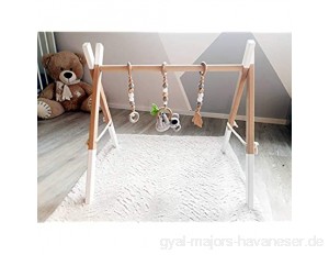 mallilu® 5er Set Spieltrapez Spielbogen Baby Gym Spielcenter Holz mit Anhänger (Gym+Anhänger) (Koko beige)